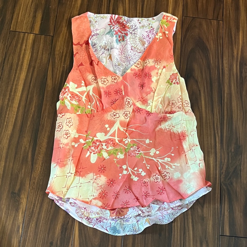CAbi Floral Tank Top - Coral and Cream